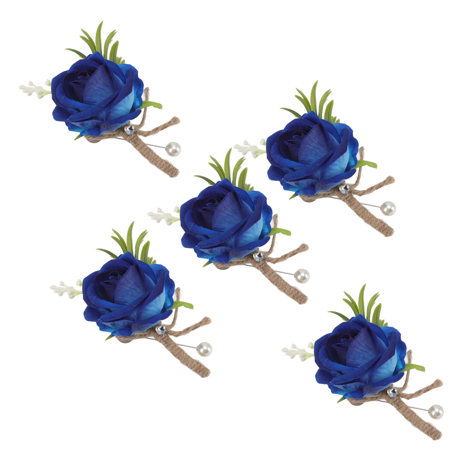 Nachukan Boutonniere De Rosas Artificiales para Boda, Alfiler De Ramillete De Flores De Plástico para Novio Y Novia, Ojales Fijos para Boda, 5 Uds.(Azul)