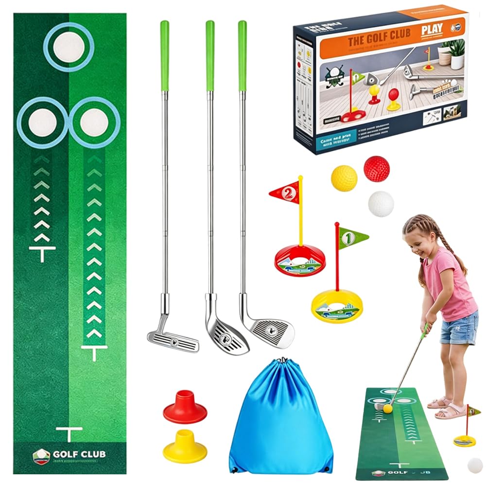 KQWVZ 14PCS Kids Golf Set, Retractable Toddler Golf Set with Storage Bag,3 Balls &Putting Mat, Mini Golf Game, Kids Golf Clubs Toy Set, Indoor & Outdoor Sports Golf Toys for Boys Girls Birthday Gift