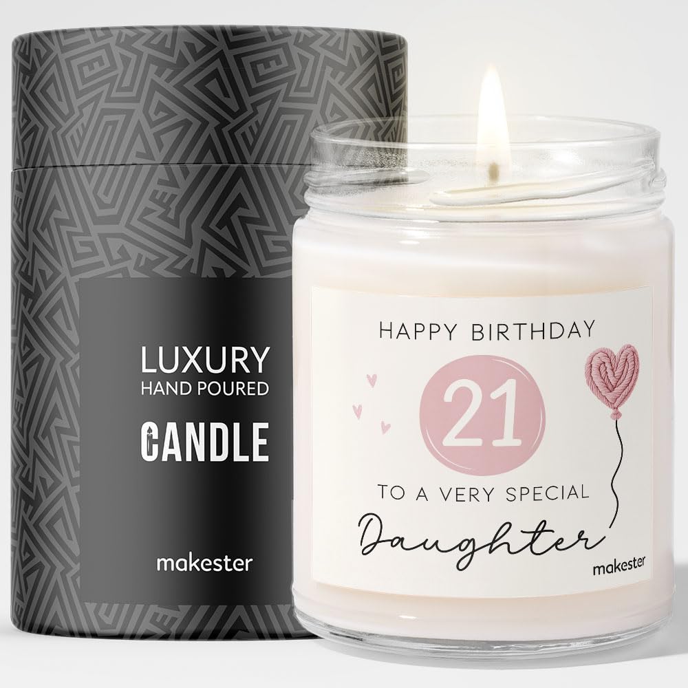 Makester White 21St Birthday Gifts For Daughter - Luxury Soy Wax Candle - Vanilla, Jasmine, Sugared Almond