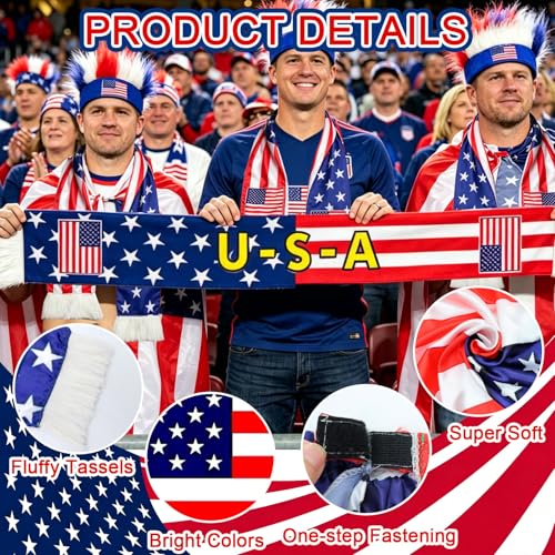 USA Soccer Fans 3Pcs Set, 2026 World Cup Cheer Outfit with Headband Scarf Poncho, Unisex Team Spirit Accessories for Games, Parades, 4th of July, Ideal for Soccer Supporters & Patriots - image 4