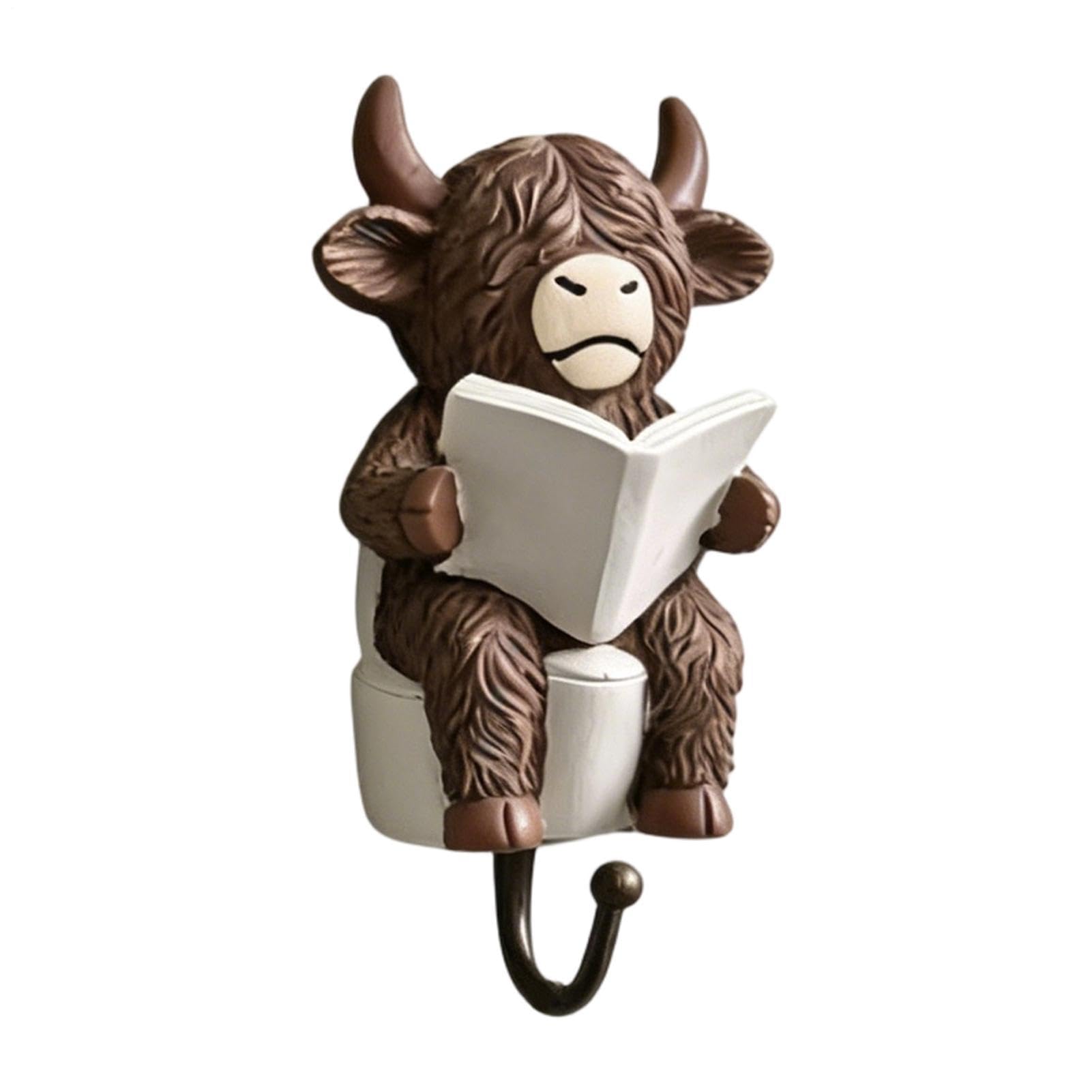 Générique Wall Mounted Towel Hooks, Bathroom Wall Mounted Holder Resin Cow Figurine - Decorative Utility Farm Novelty Strong Adhesive + Heavy Duty Polym Holder