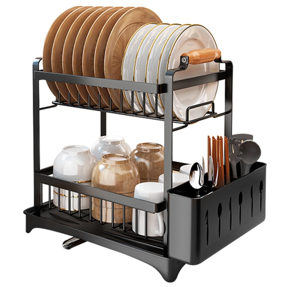 Escurreplatos de cocina para platos y cubiertos, escurridor sobre fregadero de secado rápido (36 x 24,5 x 37,5 cm), color negro
