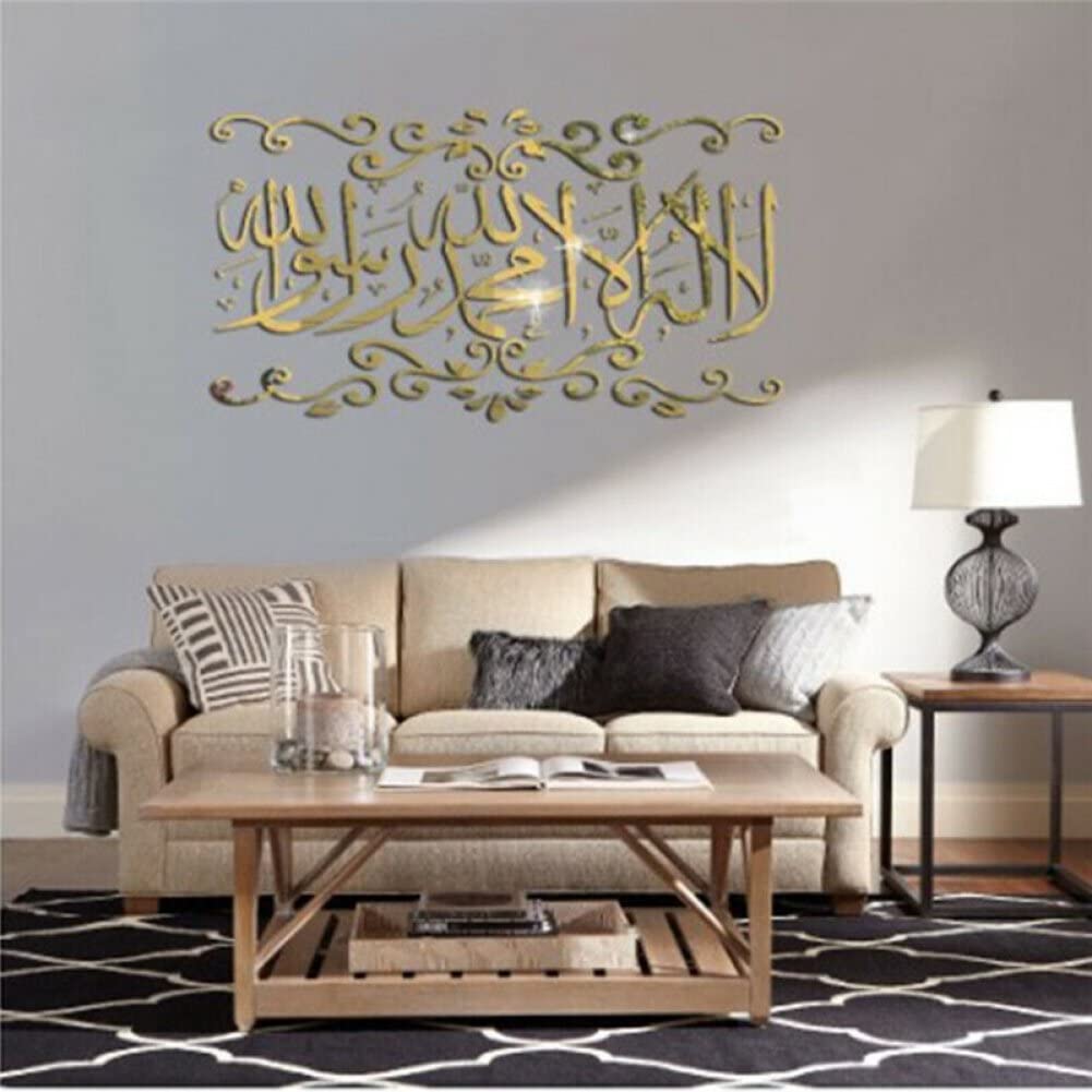 Casiler Gold Muslim Acrylic Wall Sticker Decoration Arabic Mural Islamic Mirror Stickers Bedroom Living Room Diy Art Wallpaper Decor