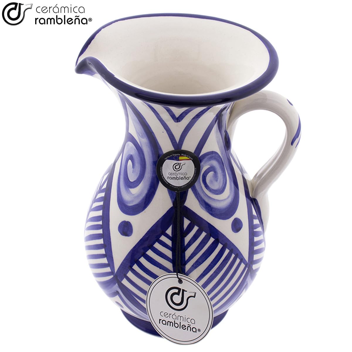 CERÁMICA RAMBLEÑA | Brocca per Acqua | Brocca per Latte | Caraffa in Argilla Terracotta | Caraffa per Succo | Brocca d'acqua Modello 05 | Decorazione 100% Fatta a Mano | 1.5 Litri