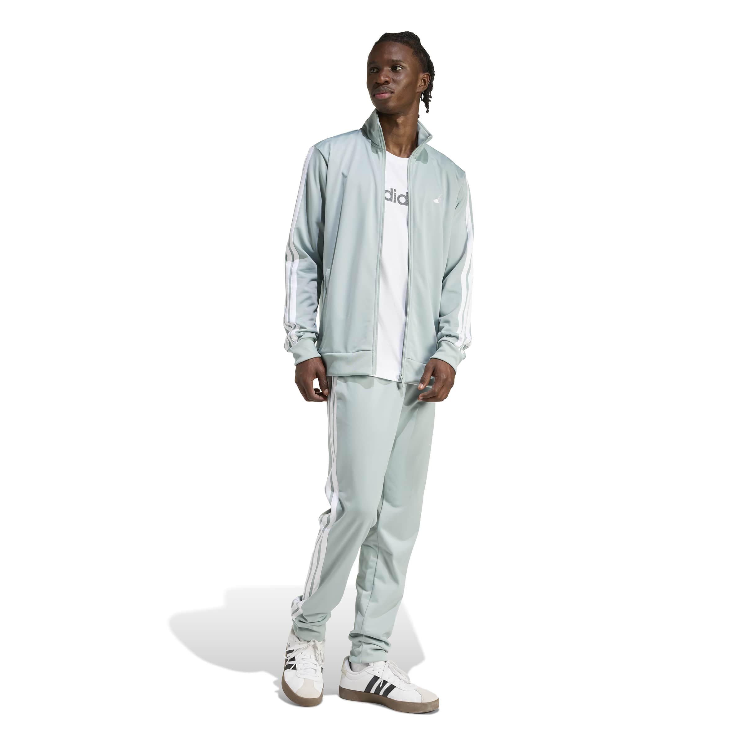 adidas Homme SPORTSWEAR BASIC 3 STRIPES TRICOT TRACKSUIT, Wonder Sage, M