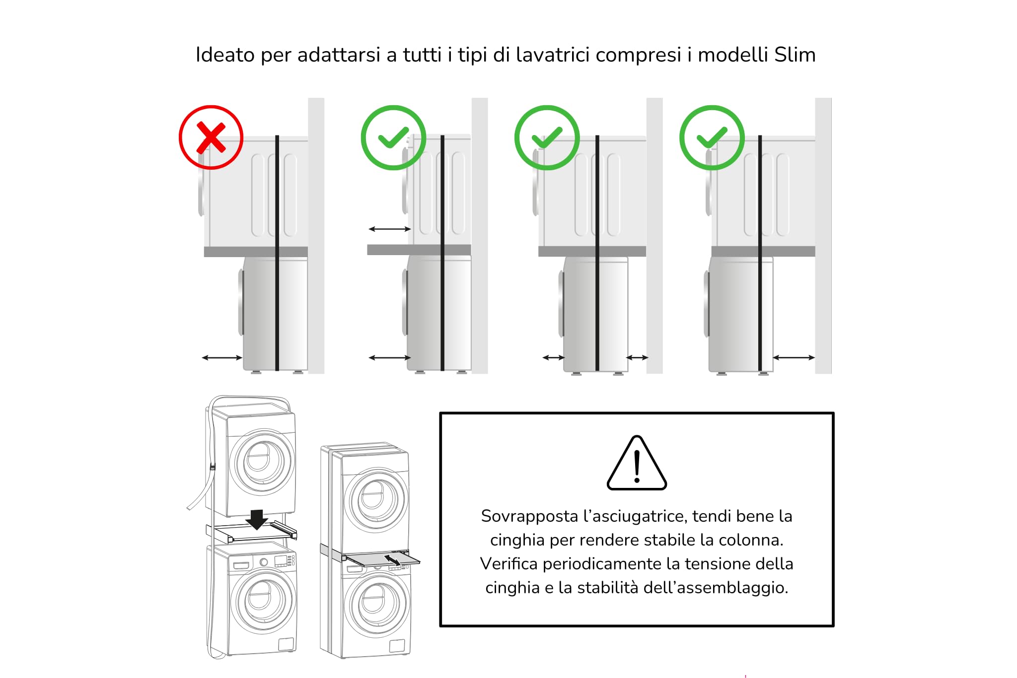 Tower pro - Kit di sovrapposizione lavatrice + asciugatrice, Supporto per sovrapporre lavatrice e asciugatrice, con ripiano estraibile SUPSLW001