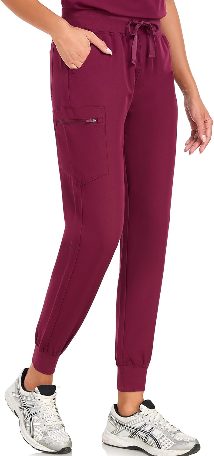 Scrub Pants for Women Four Way Stretch Joggers High Rise Zipper Cargo Pants with 5 Pockets