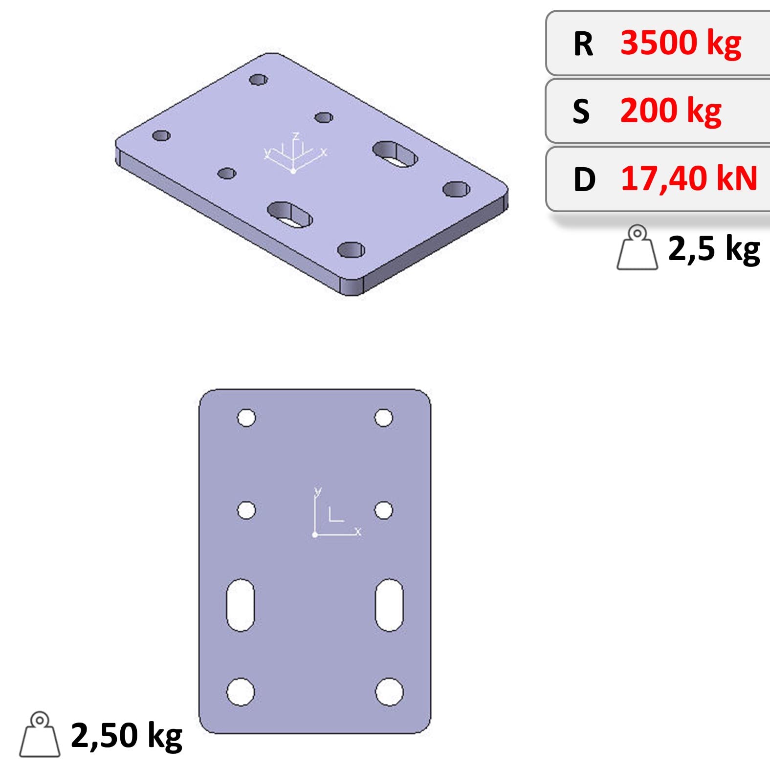 Plaque d'adaptation Universelle pour réglage de la Hauteur de 90 mm à 83 x 56 mm de l'attelage de remorque pour 2 et 4 Trous de Bride (AHK)