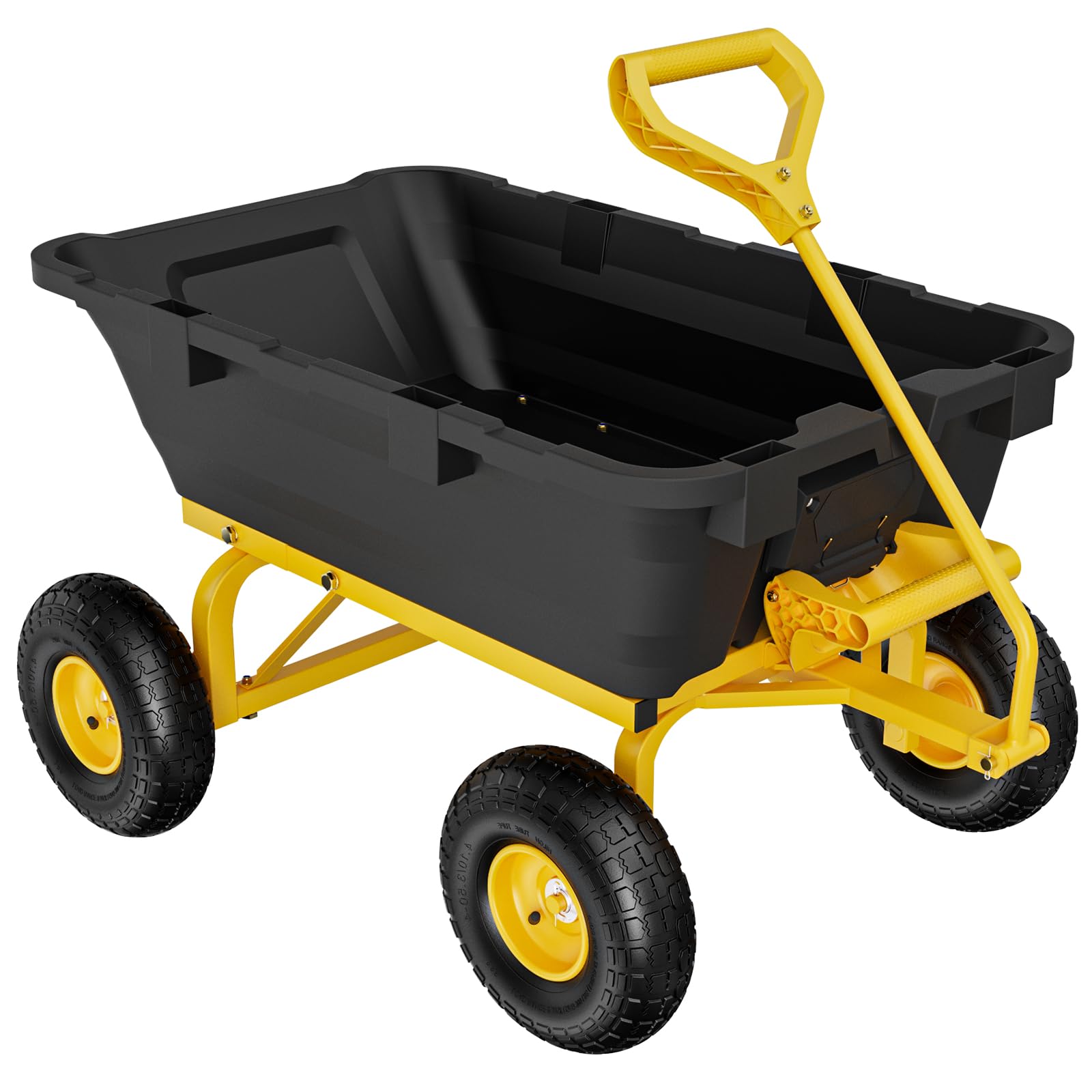 Bonnlo Schubkarre 4 Räder mit Kippfunktion,Schwerlast-Kippwagen, 363 kg Tragfähigkeit, Schnellverschluss-Kippwagen, Gartenwagen für Garten, Hof und Strand,105 * 66 * 82CM,Gelb und Schwarz