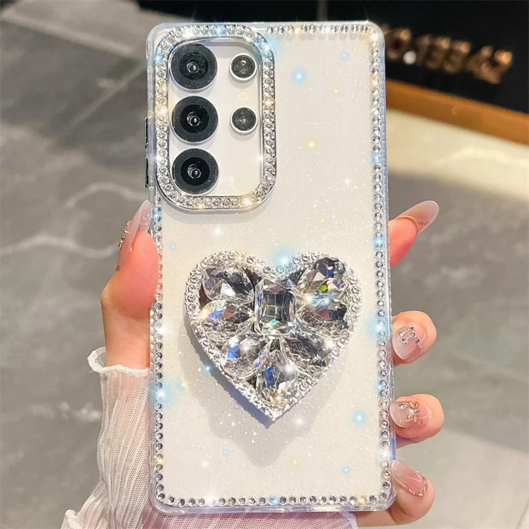 Coque Galaxy S25+ transparente à paillettes avec motif étoiles et amour chic - 7