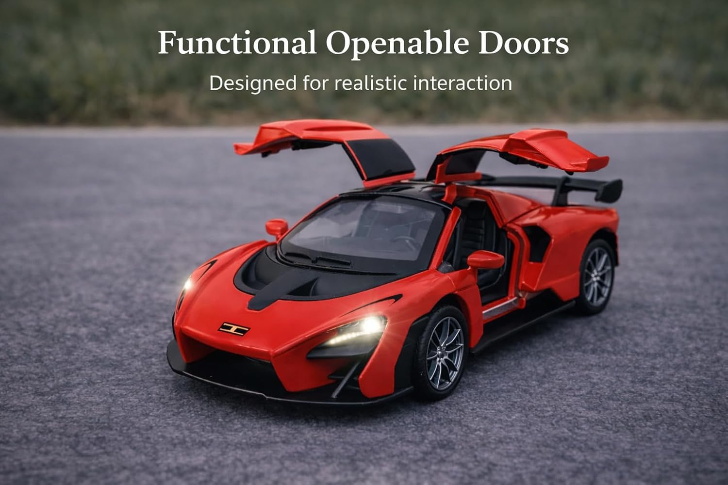 TEC TAVAKKAL 1:36 Scale Diecast Metal Toy Car with Openable Doors, Pull-Back Action, LED Lights & Music – Premium Mini Sports Car Model for Kids & Collectors (Mclaren Senna Red) — Amazon image 9