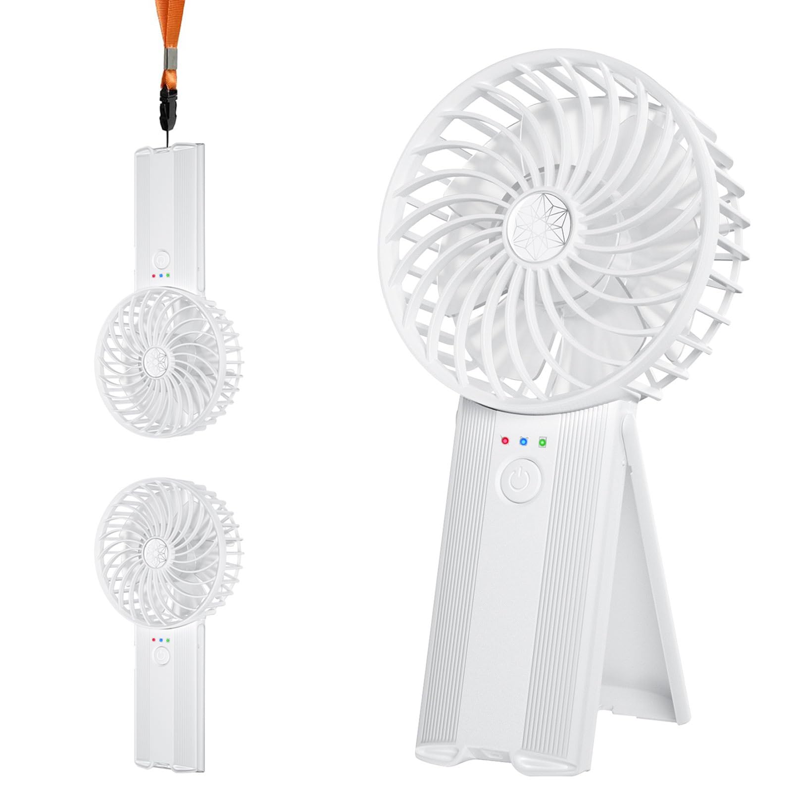 Wastou Handheld Fan, Portable USB Rechargeable Mini Fan, Silent Small Personal Hand Fan, Battery Operated Powerful 4 Speeds Quiet Table Desk Cooling Fan for Bedroom Office Travel (White)