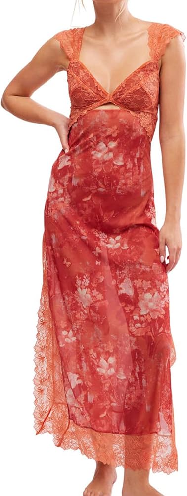knee length dresses for ladies Womens Smocked Floral Mesh Lace Tiered Dress