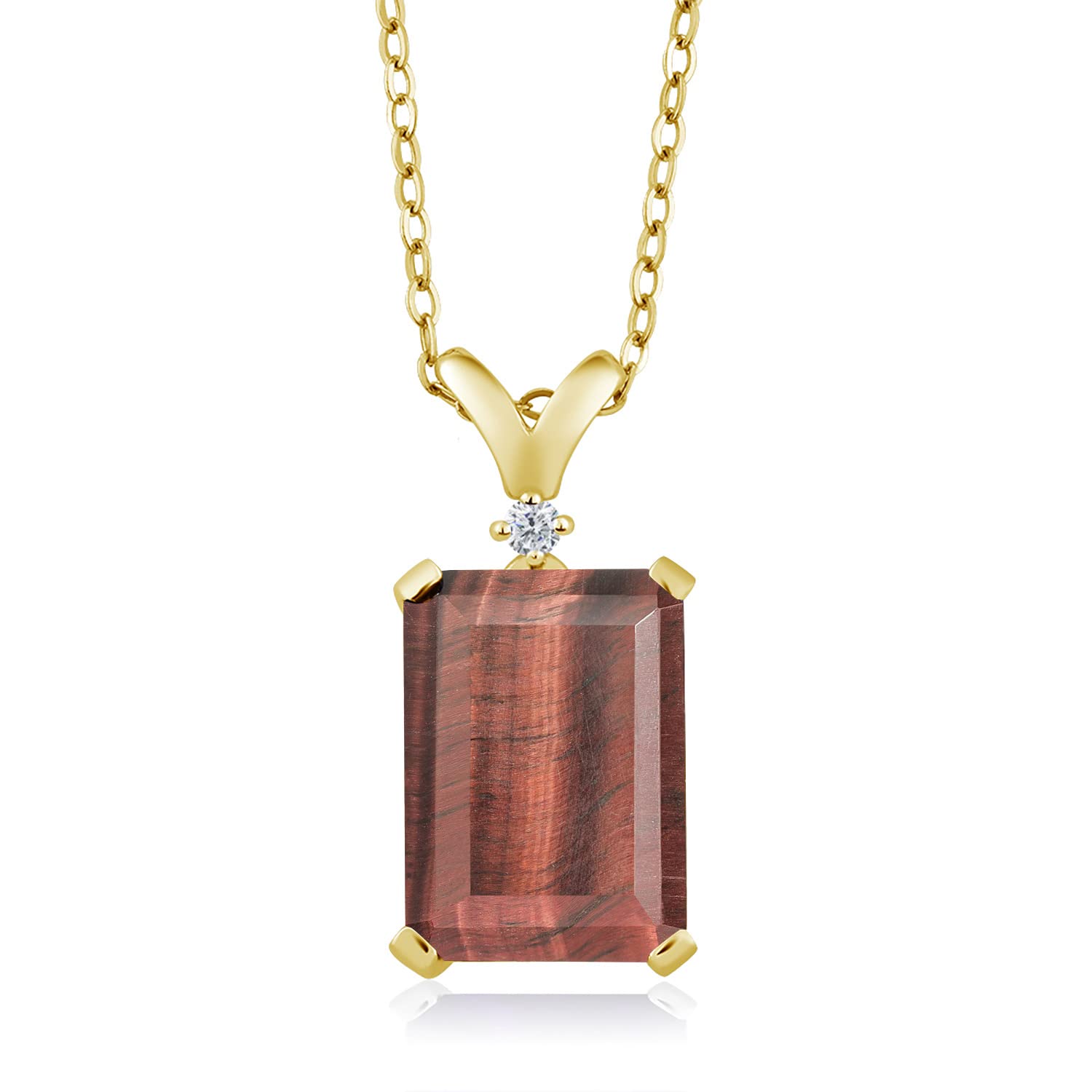 Gem Stone King 5-10 Cttw Gemstone Birthstone and White Diamond Pendant Necklace for Women | 18K Yellow Gold Plated Silver | Emerald Cut 14X10MM with 1MM Round Accent | 18 Inch Chain