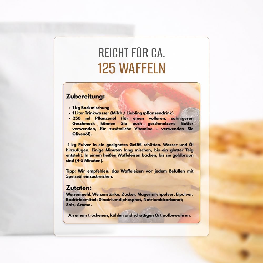 Bazko 5 kg Backmischung für Waffeln, Bubble-Waffeln, Pfannkuchen, Pancakes | Waffelteig Großpackung | Perfekt für Gastronomie und Hobbybäcker | für ca. 125 Stück
