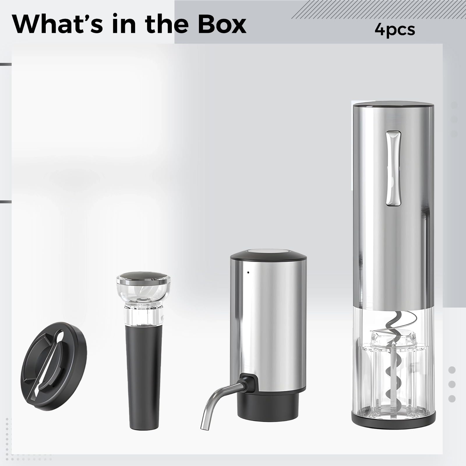 Ensemble tire-bouchon électrique et aérateur de vin en acier inoxydable, extracteur de liège rechargeable de type C, comprend un coupe-capsule et un bouchon sous vide, cadeau