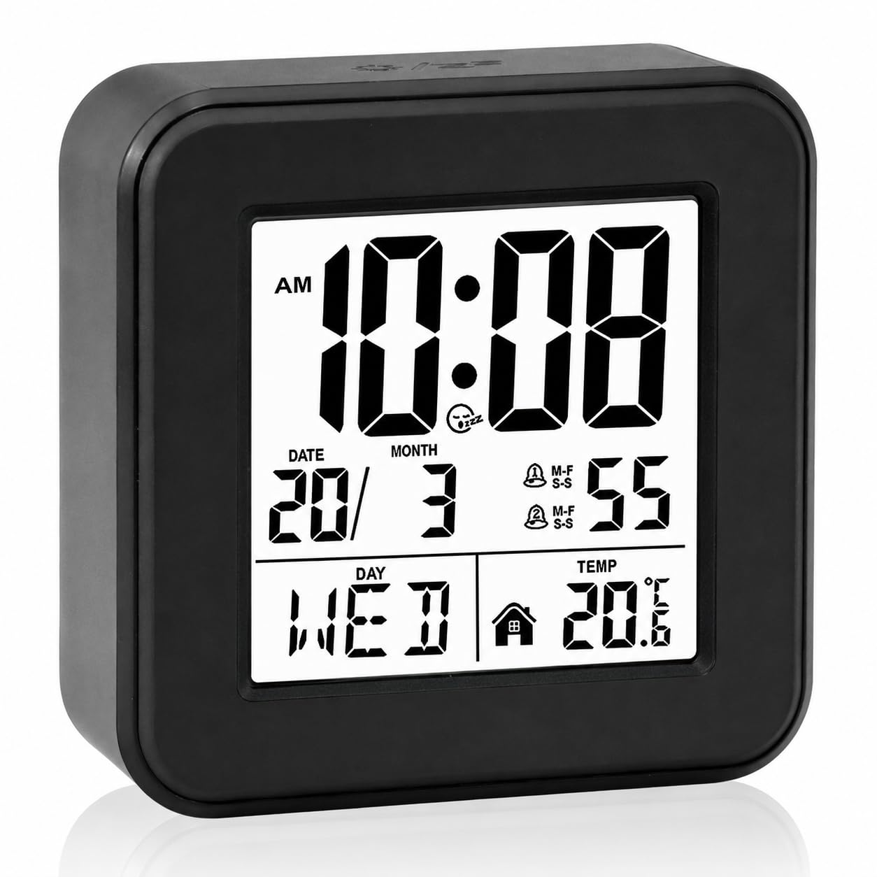 Digital Alarm Clock Black Bedside Clock with Temperature and Date Display