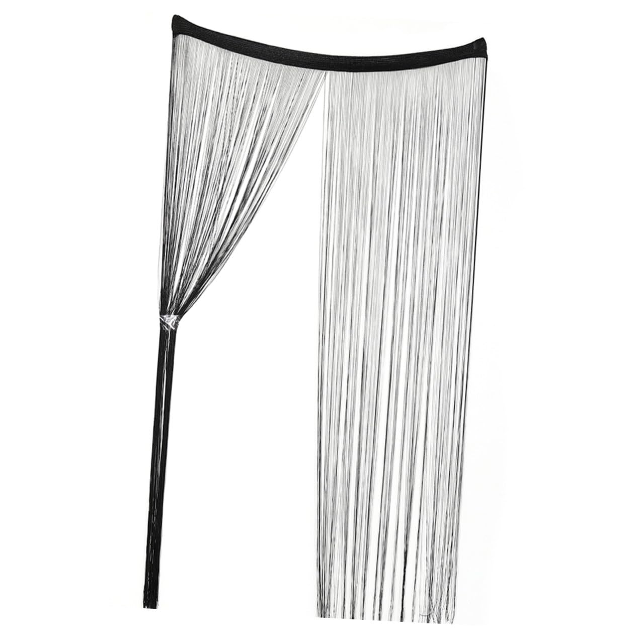 TOYANDONA Cortina de Hilo Negra para Puerta Borlas, Panel Separador de Ambientes de Fibra de Poliéster, Decoración Moderna Adecuado para Fiestas y Bodas
