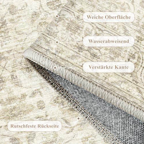 PureCozy Vintage Teppich Wohnzimmer 160x230cm Beige Waschbar Groß Teppiche – Ansicht 6