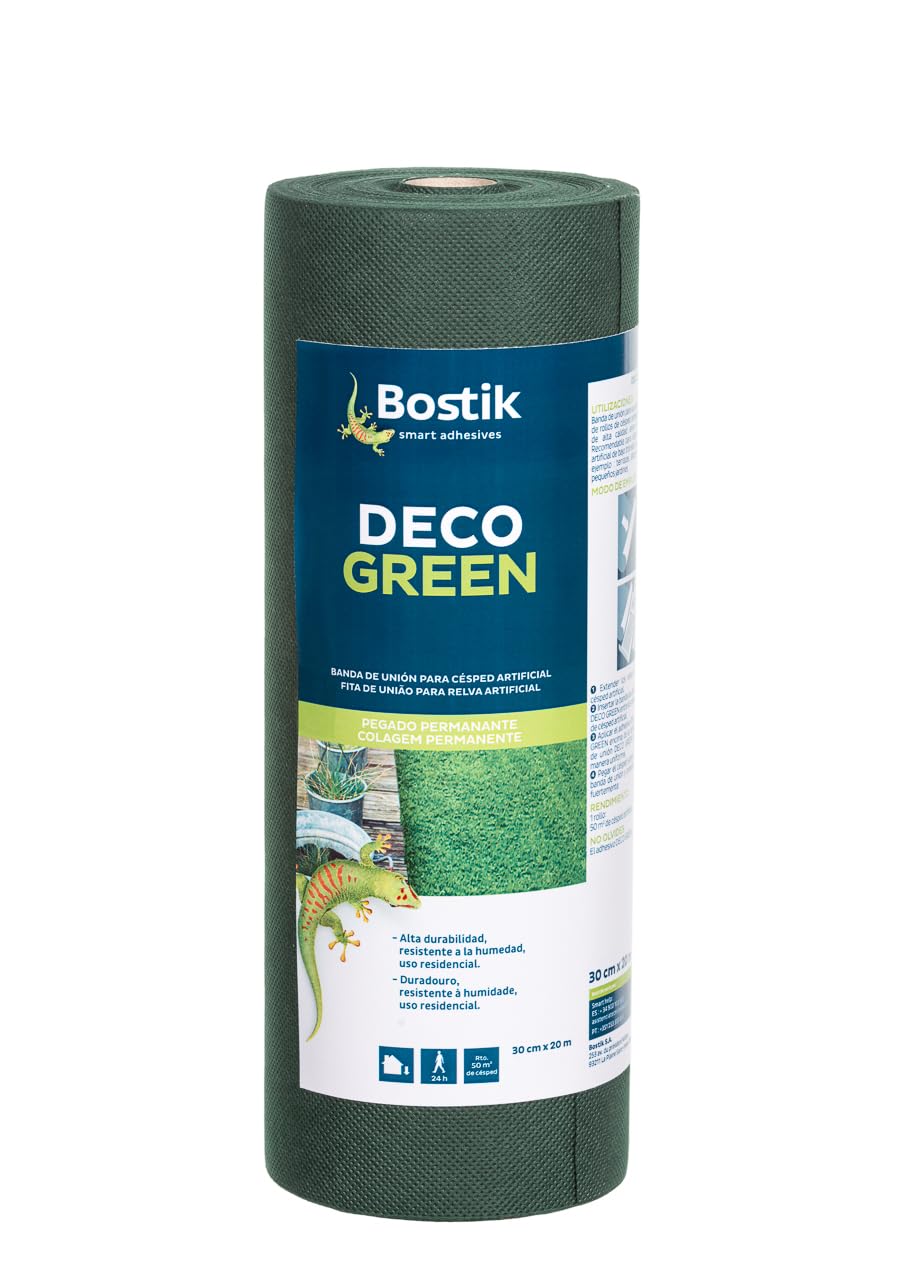 Bostik, Klebeband für die Installation von Kunstrasen, innen und außen, abnehmbare und diskrete Installation für den Wohnbereich, Grün, Rolle 30 m x 30 cm