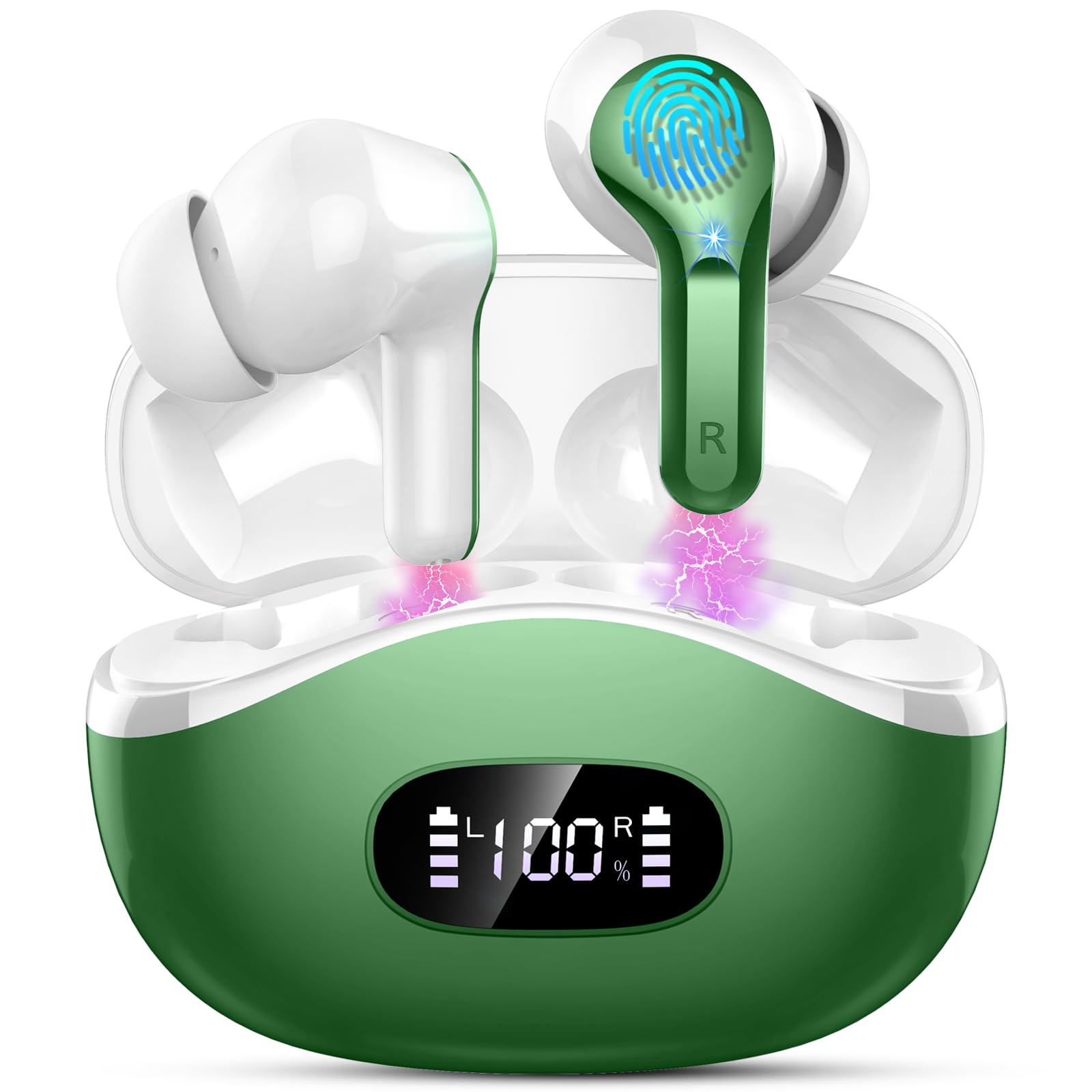 Ordtop Cuffie Bluetooth, Auricolari Bluetooth 5.3 con 4 HD ENC Cancellazione Rumore Mics, 40 Ore HiFi Stereo Cuffiette Bluetooth con LED Display USB-C, IP7 Impermeabili Cuffie Wireless per Android/iOS