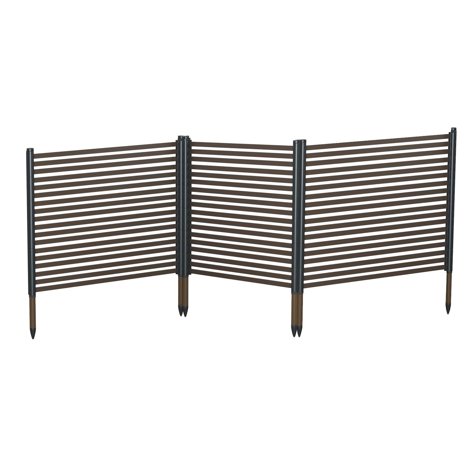 Clôture de Jardin en Plastique 3 Panneaux, 270x120 cm Claustra Exterieur avec Piquets Galvanisés, Brise-vue Modulable pour Jardin Terrasse Aluminium, Marron