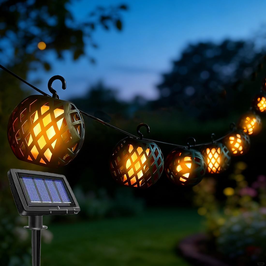 Wrqioo Black 8Pc Solar Lantern String Lights With Flame Effect, Flickering Solar Lights, Hanging So-Lar Rattan String L-Ights Outdoor Garden Lantern Warm White For Patio Wedding Lawn Yard Fence