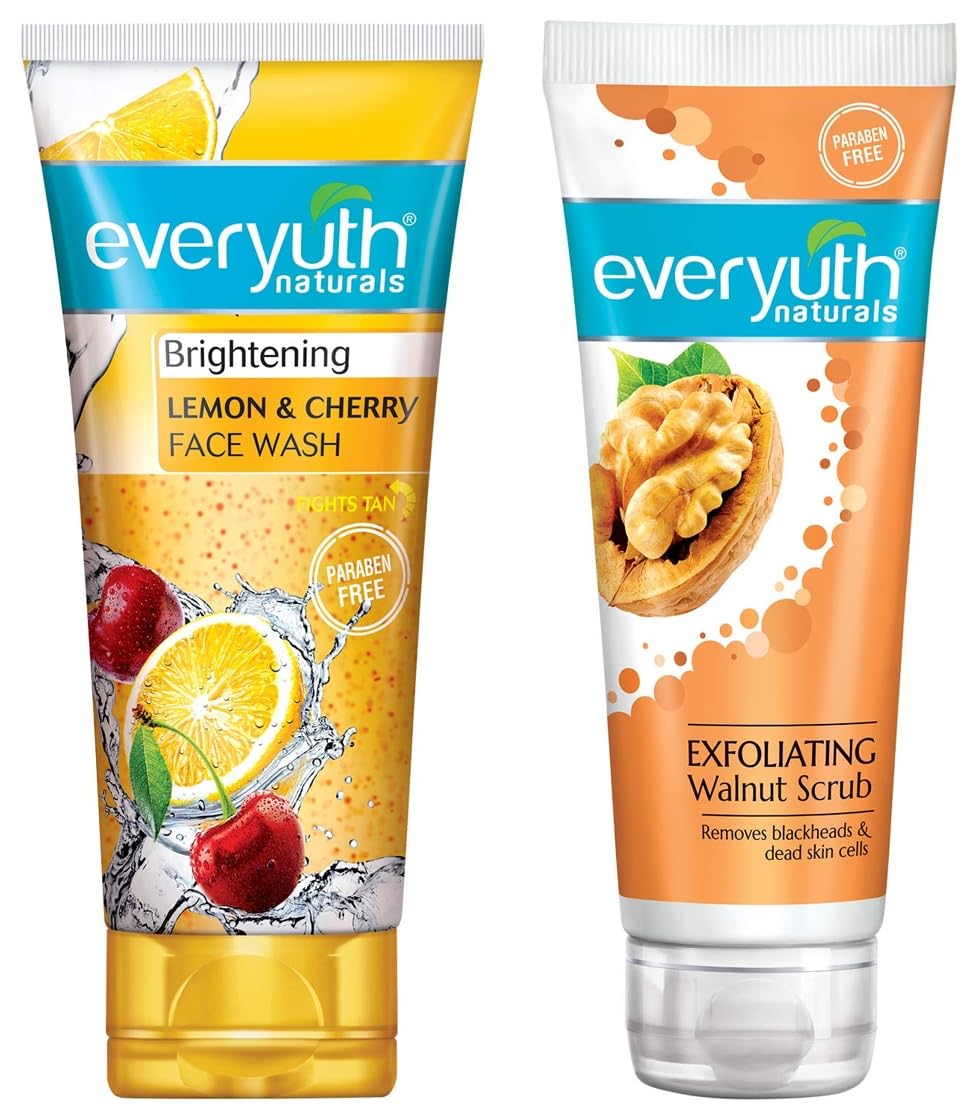 Everyuth Naturals Exfoliating Walnut Scrub, 200gm, Tube & Everyuth Naturals Brightening Lemon