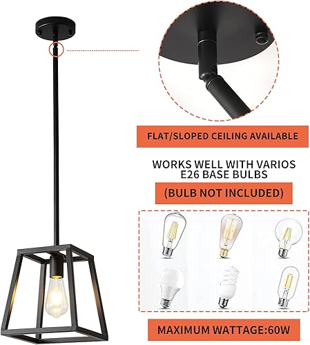 Miniatura 6 de HQZBPT Lámpara colgante negra, mini candelabros rectangulares, iluminación colgante para isla de cocina, sala de estar, 1 luz colgante industrial