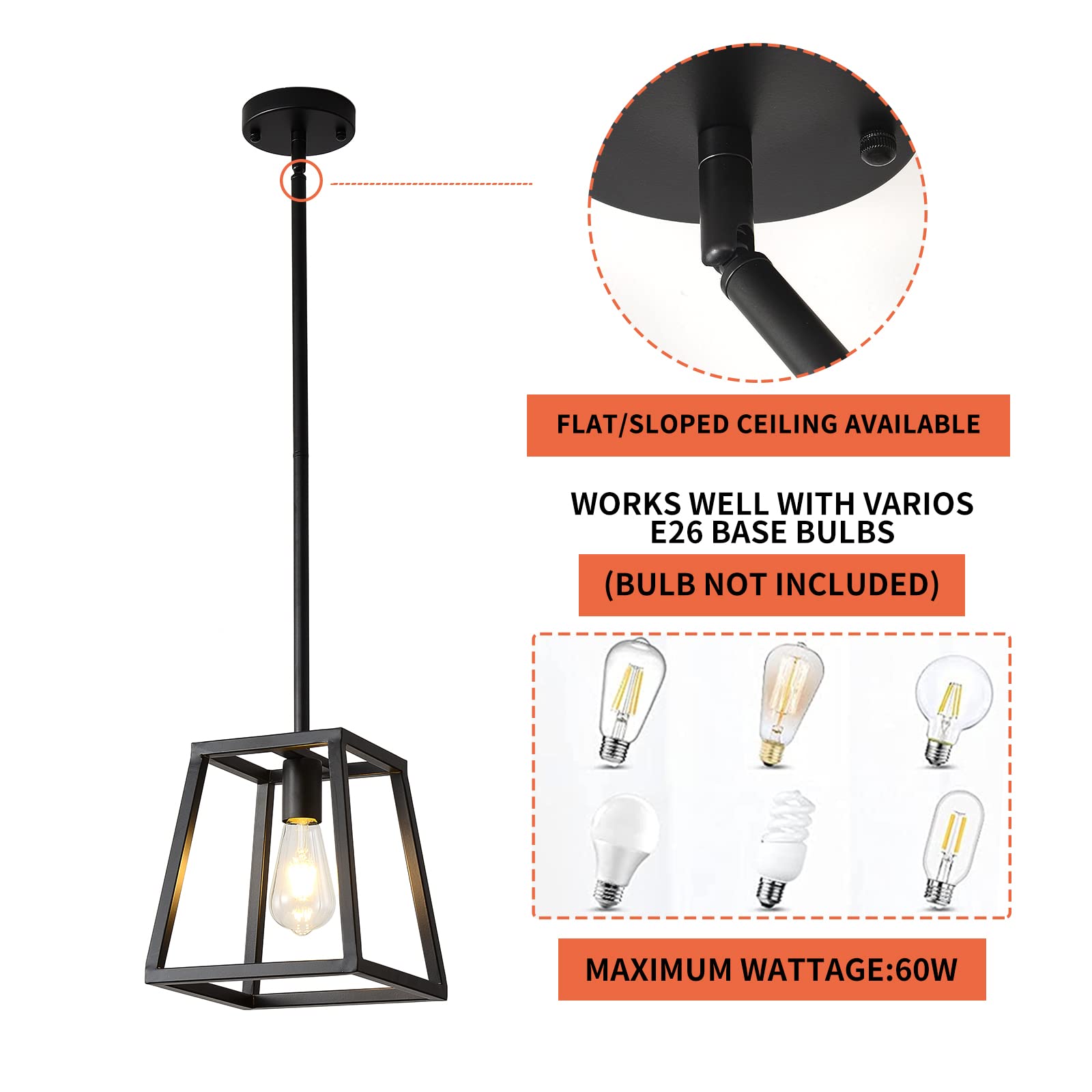 Lámpara colgante negra, mini candelabros rectangulares, iluminación colgante para isla de cocina, sala de estar, 1 luz colgante industrial para isla de cocina 6
