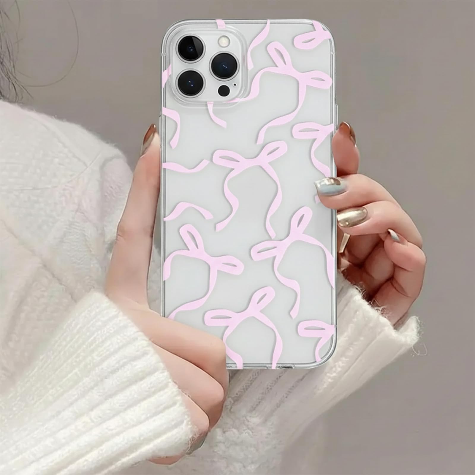 Clear Bow Pattern for iPhone 14 Pro Max Case, Flexible TPU Phone Case with Enhanced Grip, Accurate Button Cutouts, HD Transparent Back Phone Cover for Women
