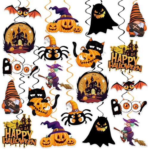 Image of 40Pcs Halloween Hanging Swirl Decorations, Scary Ghost Pumpkin Witches Ceiling Hanging Swirls Streamers Boo Hanging Decorations for Halloween Party Decorations Supplies
