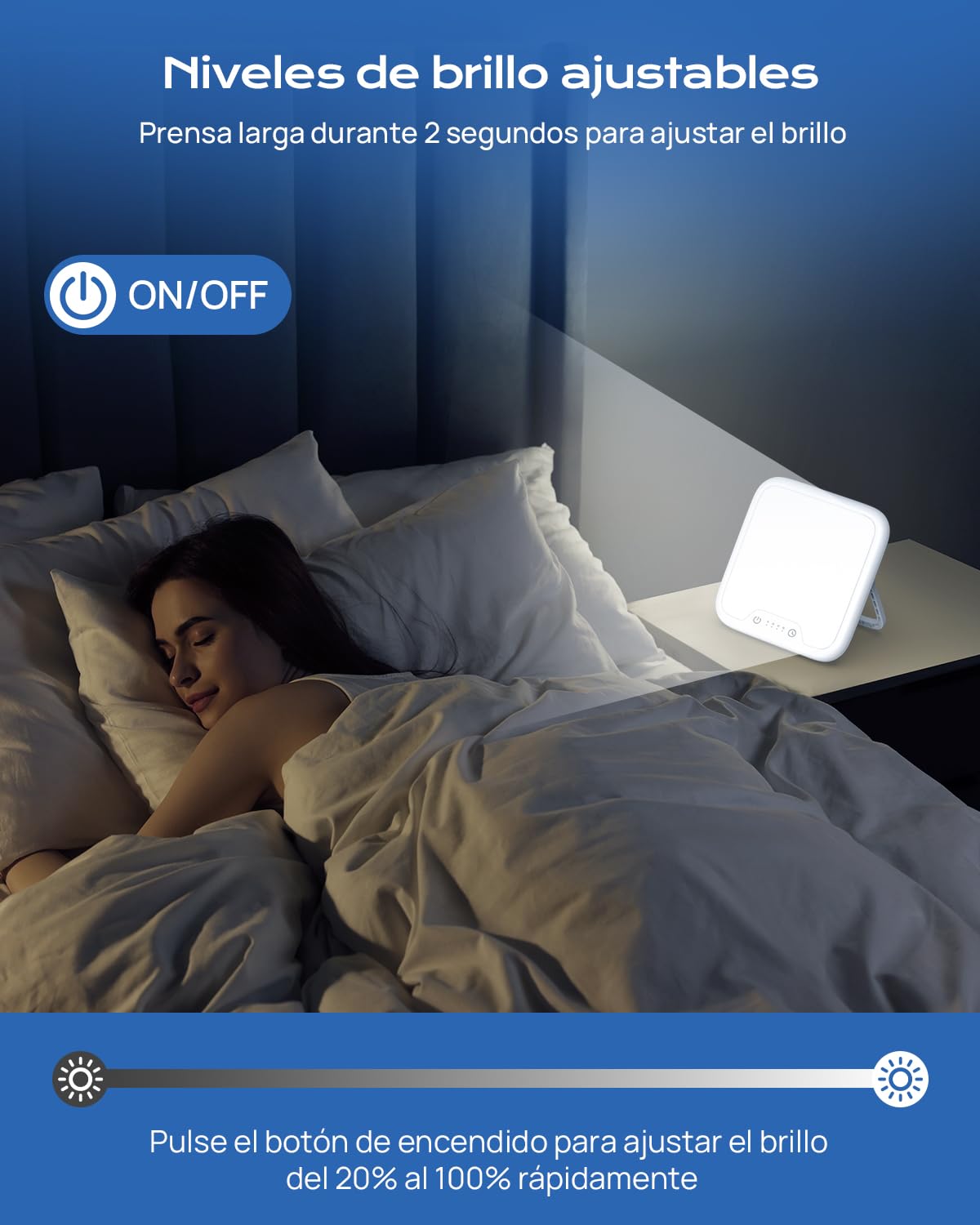 Luminoterapia 10000 LUX, SAD lamp, lámpara de terapia de luz, lámpara LED de diurna Con Función de Memoria, 4 Temporizadores, Regulación de luz sin escalones, Control Táctil y Soporte Plegable