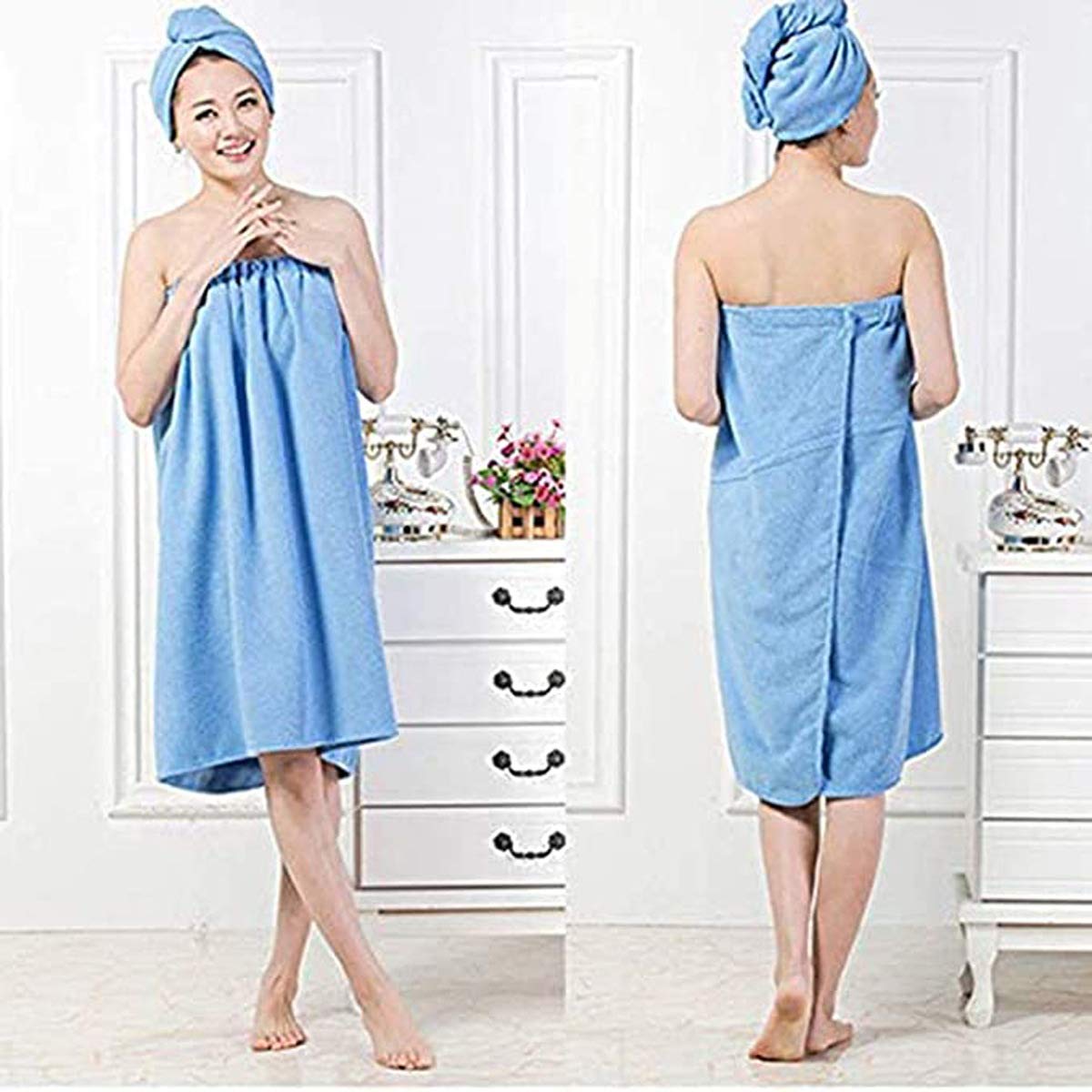 Lot De 2 Serviettes Enveloppantes Grande Taille Femme - Polaire Corail, Avec Sangle - Pour Douche, Spa, Plage