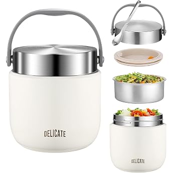 Thermal Container for Food 1200 ml Stainless Steel Warming Container with Foldable Spoon Thermal Mug Food Insulated Food Container Thermal Box Lunch Box Thermal Children for Storage Beige