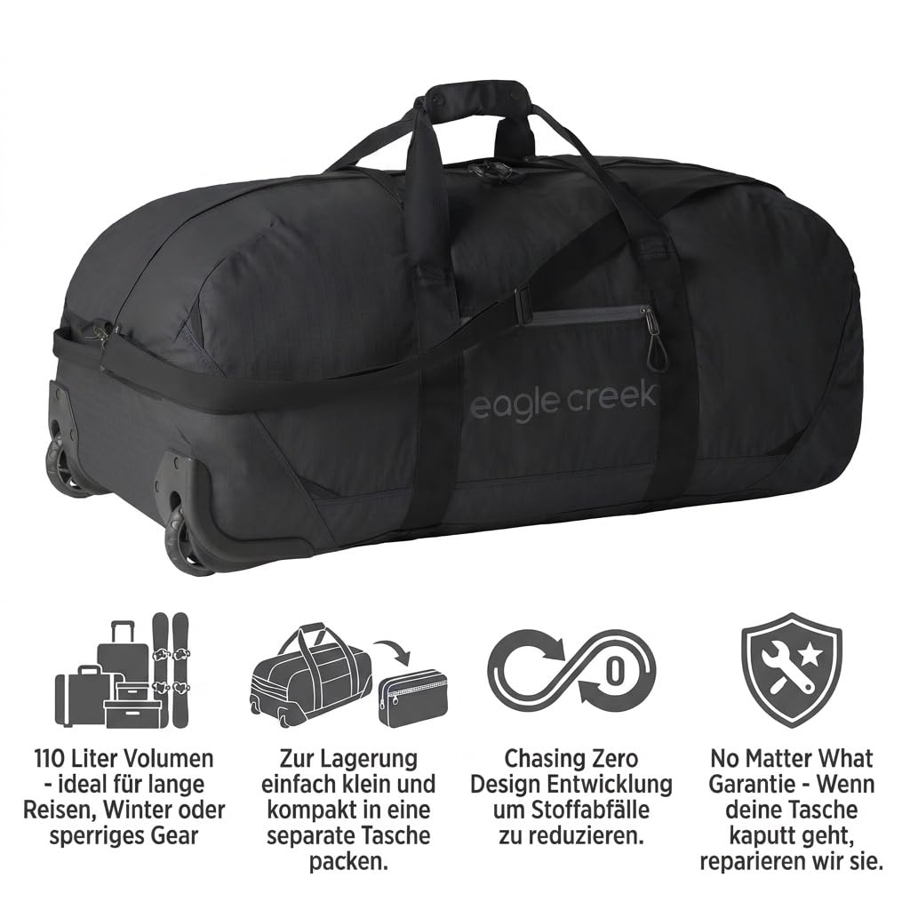 Eagle Creek No Matter What Reisetasche mit Rollen 110L und 130L I Mit Rollen & für viel Ausrüstung I Nachhaltige Rolling Duffel für Lange Reisen, Camping & Expeditionen