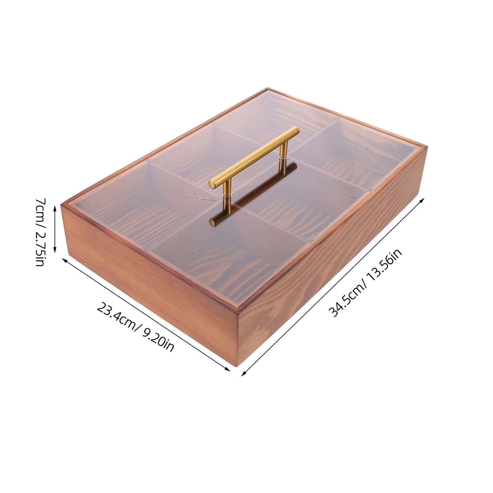 Plateau Compartimenté en Bois avec Couvercle, 6 Sections Marron | Acrylique Transparent, Service Polyvalent pour Restaurants et Événements Extérieurs, Rangement Snacks et Bonbons