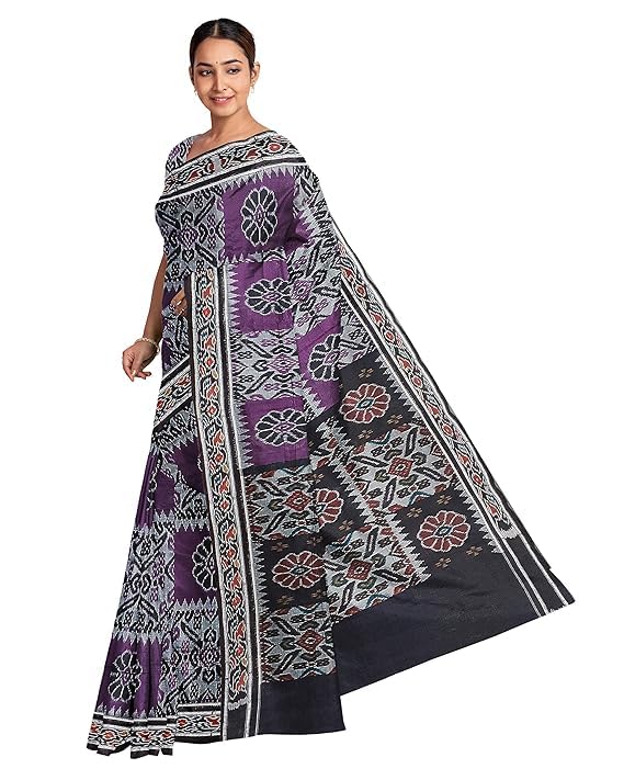 Image of Ikat Women's Cotton Saree, Handmade Pure Cotton Khandua Saree, Ikkat Orissa Traditional Handloom Saree without Blouse