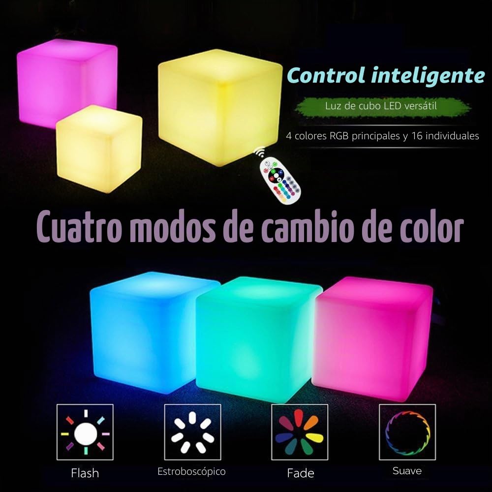 LED Cube Mood Light, Impermeable Recargable Lámpara Luz flotante,Dimmable Luz nocturna LED Luz decorativa con control remoto y 16 Modo de iluminación (20CM/7.9'')