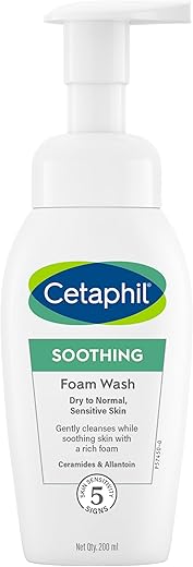 Cetaphil Soothing Foam Face Wash 200ml | Foaming Cleanser With Triple Ceramides for Sensitive Skin| Paraben, Sulphate & Allergen Free