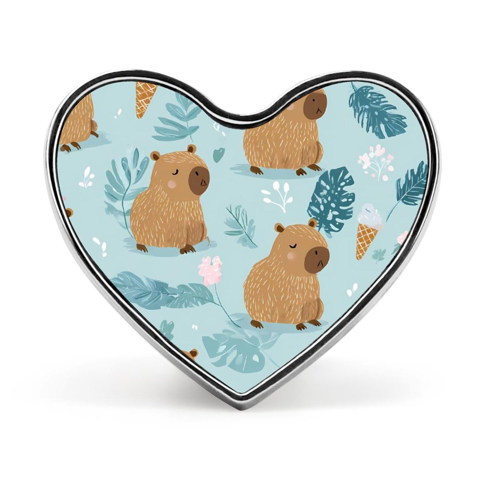 Capybaras Monstera Ice Cream Cone Enamel Lapel Pin Button Pins Brooch Heart Badge Funny Jewelry for Backpack Cloths Hats
