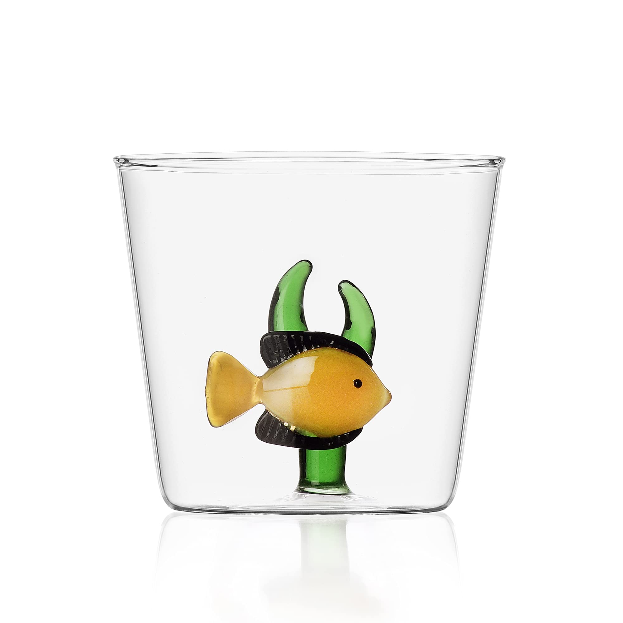 Ichendorf Milano Tumbler with Yellow Fish and Green Algae | Marine Garden Collection | 35cl | Borosilicate Glass | Handmade
