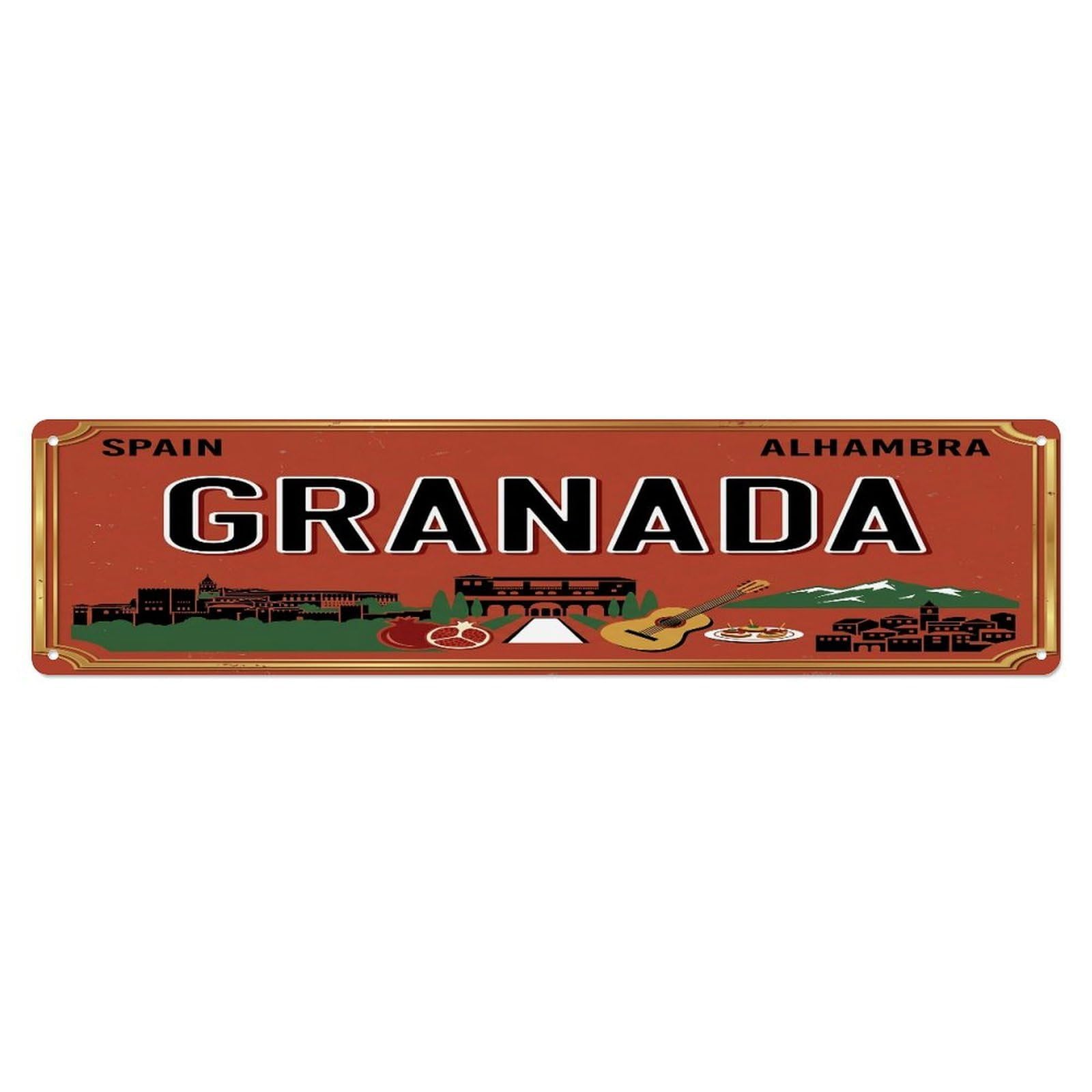 Tgrcjimh Style Metal Tin Sign Vintage Travel Granada Spain Alhambra Palace Tapas