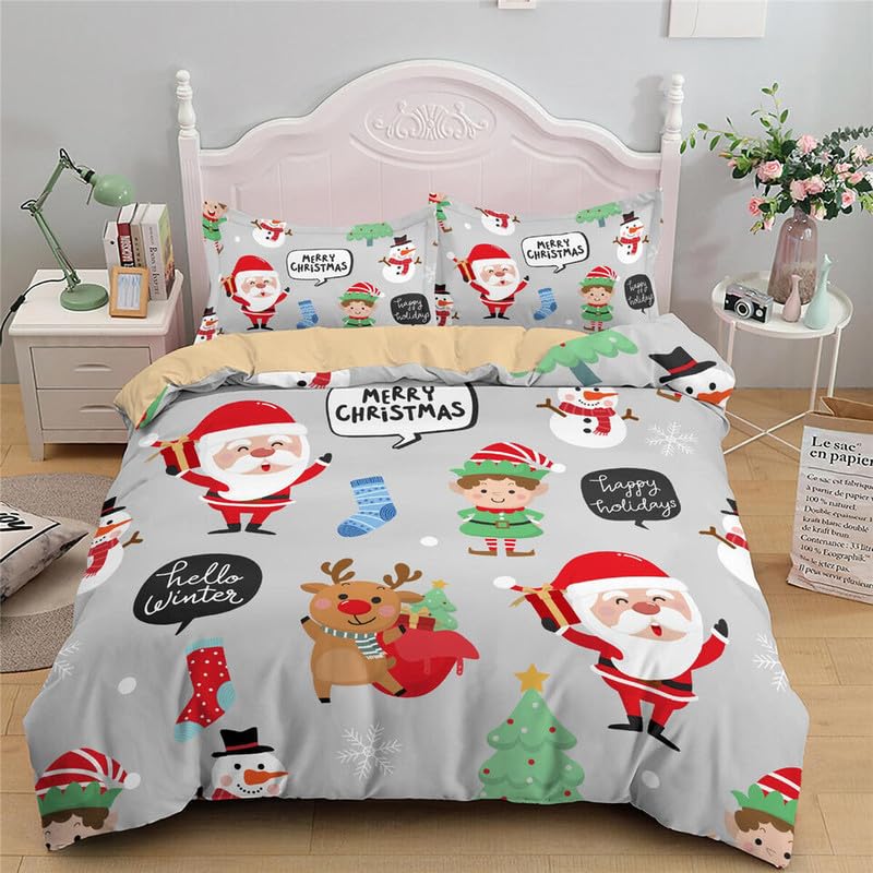 Parure de lit 140x200 Père Noël gris en microfibre premium 3D
