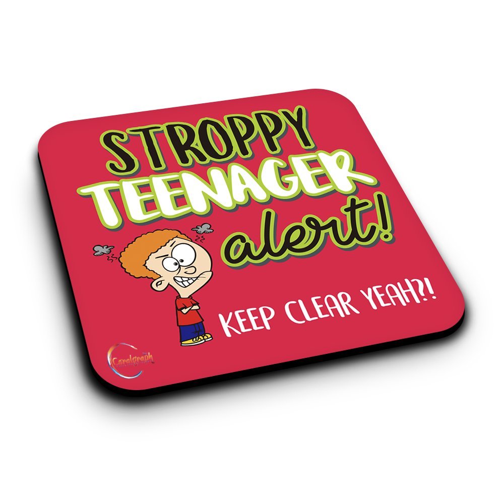 Coralgraph Inc Er387 Stroppy Teenager Alert! Novelty Present Gift Printed Mdf Wooden Coaster
