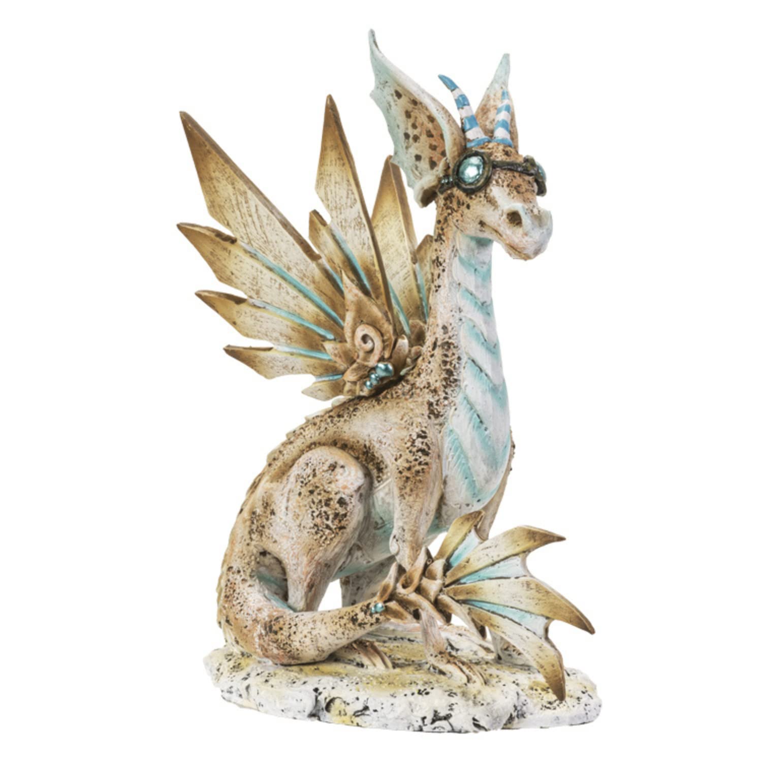 Pacific Giftware Żywica magiczny smok, niebieski i kamień jak do wystroju wnętrz/na zewnątrz, unikalna dekoracja do salonu i kuchni, rozmiar 12,5 cm x 10 cm x 16,5 cm