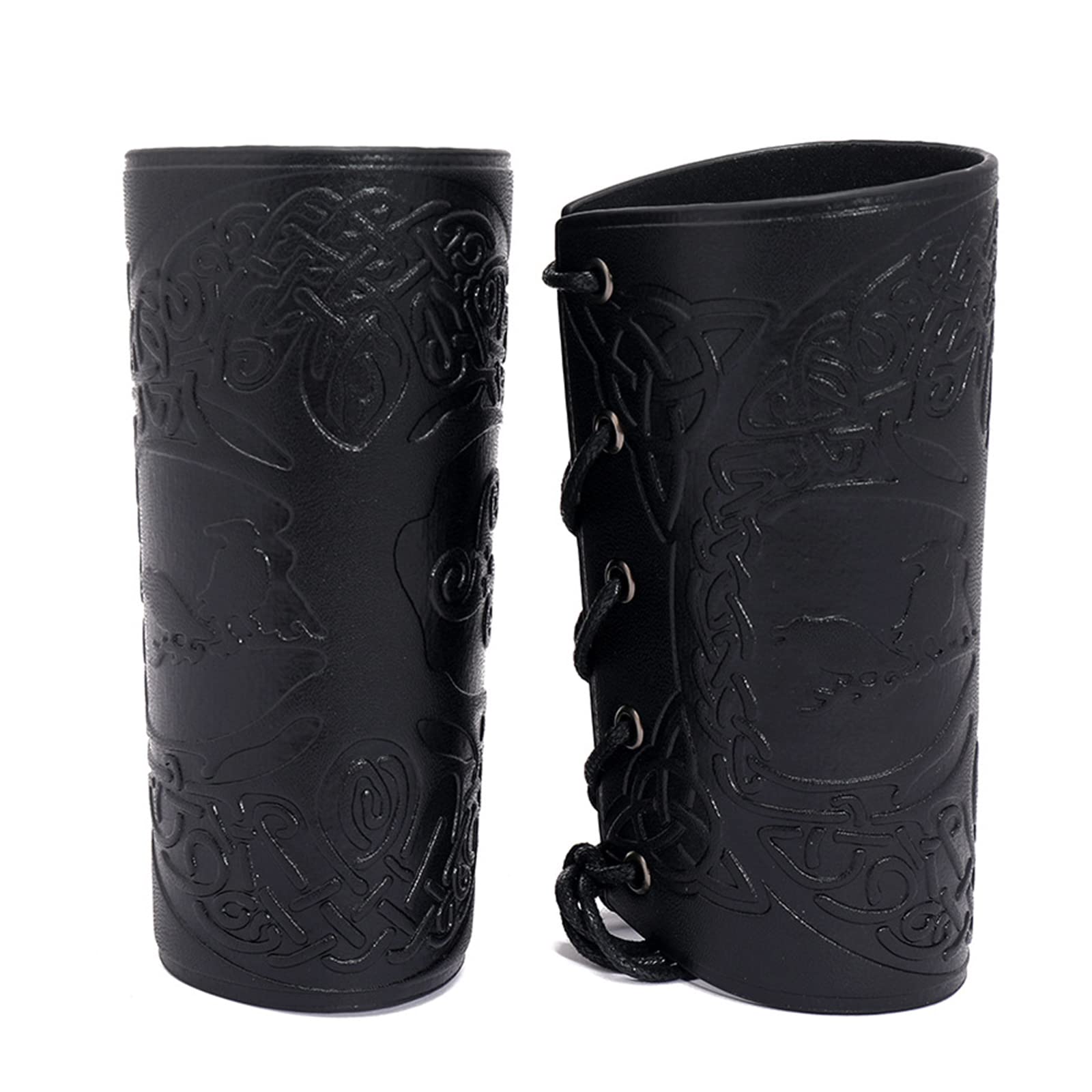 GORGECRAFT 2PCS Brazalete de Cuero con Patrón de Árbol de la Vida Brazaletes de Muñequera Protectores de Brazo Protector de Brazo Hebilla de Tiro con Arco Brazaletes de Cuero Unisex Brazalete(Negro) — view 4