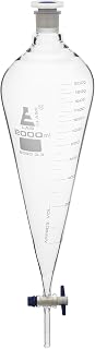 EISCO Squibb Separating Funnel, 2000ml - 29/32 Plastic Stopper, PTFE Key Stopcock, Graduated - Borosilicate Glass