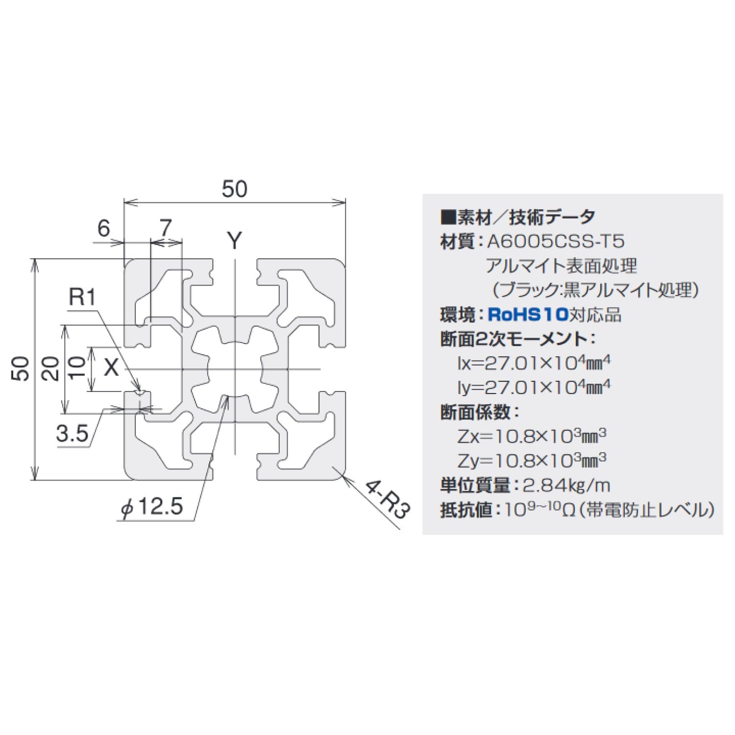 エスユウエス(SUS) SF2-50・50・1S ブラック SFF-544B 1800mm 4