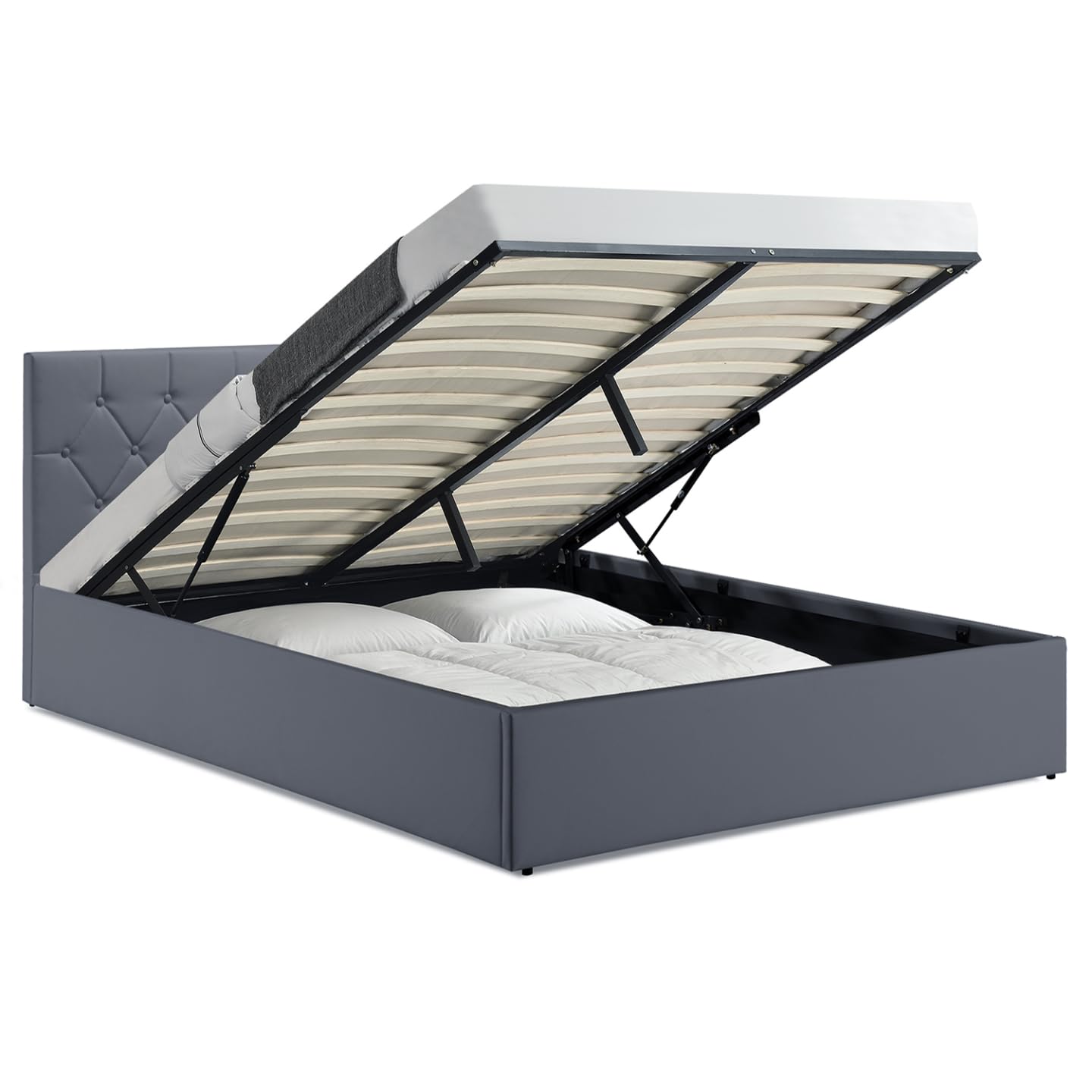 IDMarket - Lit Coffre Double Austin 160 x 200 cm PVC Gris